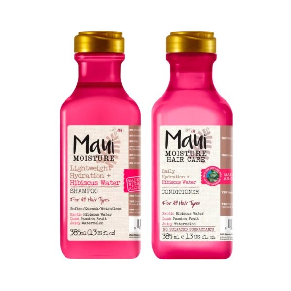 (Pack of 2) Maui Moisture Weightless Hydration & Hibiscus Water SHAMPOO x 385ml & CONDITIONER x 385ml ALL HAIR TYPES