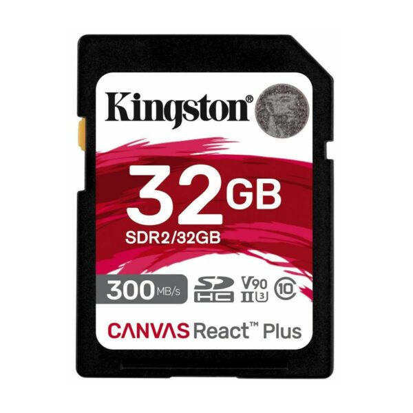 Kingston Canvas React Plus 32GB SDHC Memory Card UHS-II 300R/260W U3 V90 for Full HD/4K/8K - SDR2/32GB