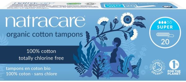 Natracare 2000 Organic All Cotton Non-Applicator Tampons 20 Count, 3 pack