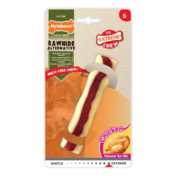 Nylabone Extreme Tough Dog Chew Toy Rawhide Alternative, Mess-Free, Chicken Flavour, Small, for Dogs Upto 11 kg