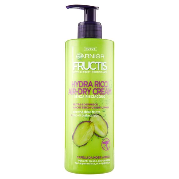 Garnier Fructis Hydra Ricci Air-Dry Cream, No Rinsing Treatment for Wavy to Curly Hair, Formula Enriched with Pistachio Oil, 400 ml