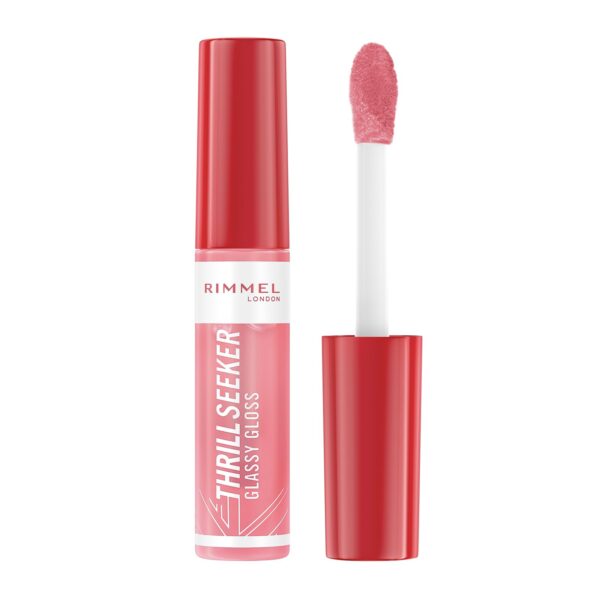 Rimmel Thrillseeker Glassy Gloss 500 Pine to the Apple, Hydrating Shine, Hyaluronic Acid, Anti-Oxidant Complex, Non-Sticky, Big Applicator, Healthy-Looking Lips, Delicious Scent, Vegan, Cruelty Free