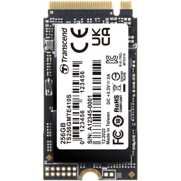 Transcend M.2 NVMe SSD 256GB 2242 PCIe Gen4x4 Max Read: 3,300MB/s Max Write: 1600MB/s M Key TS256GMTE410S