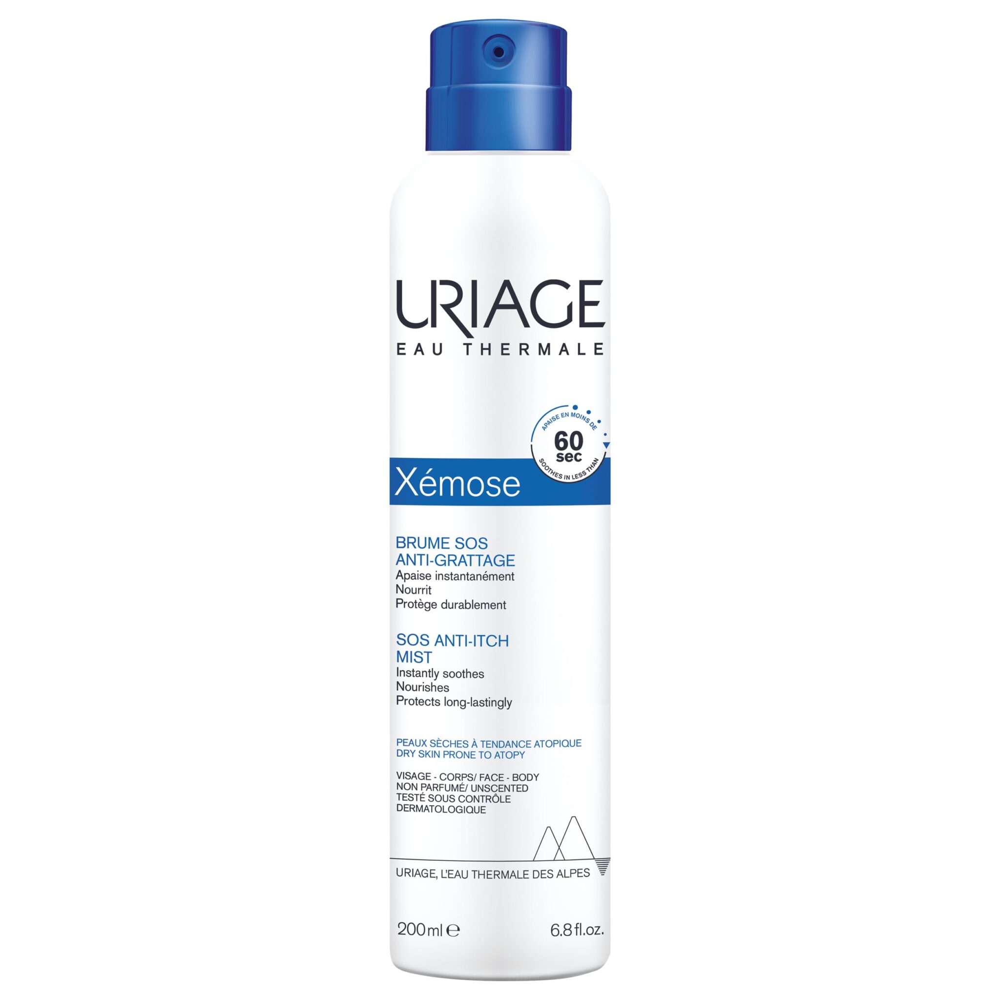 Uriage Xémose SOS Anti-Itch Mist 200ml - Dry Skin Prone to Atopy - Soothes In Less Than 60 Seconds ! Instant Itch Relief & Long Lasting Hydration - With Shea Butter & Illipe Oil - Quick Application