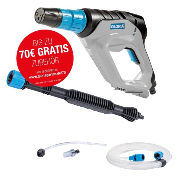 GLORIA MultiJet 18V - Multifunctional Battery Pressure Cleaner | Can be Used as Cleaner, Foam Gun, Plant Protection Sprayer, Surface Brush | 4-in-1 Nozzle, 40 cm Lance, 5 m Hose | 18V Bosch Battery Required