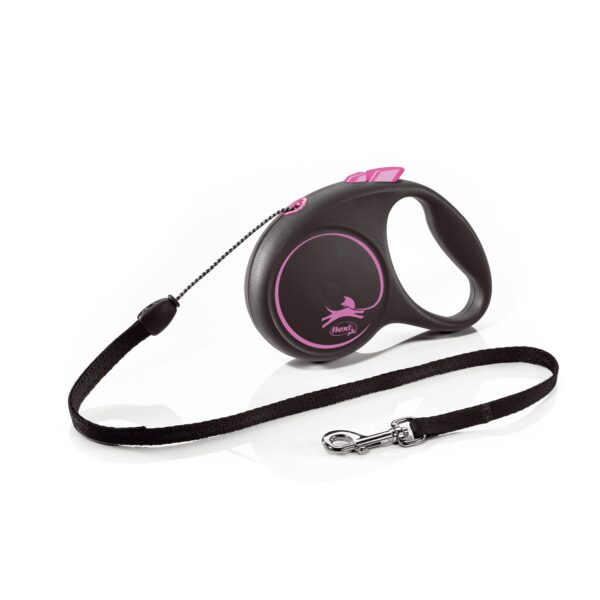 Flexi Black Design Cord Pink Small 5m Retractable Dog Leash/Lead for dogs up to 12kgs/26lbs