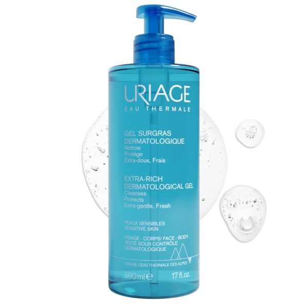 Uriage Extra-Rich Dermatological Cleansing Gel 500ml - Fresh Face & Body Foaming Cleanser - Sensitive & Dry Skin - Hydrates & Preserves the Hydrolipidic Film - Paraben & Soap-Free - Physiological pH