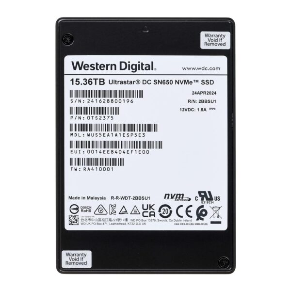 Western Digital WD 2.5 Inch SSD Ultrastar SN650 15.36TB (PCIe 4.0/NVMe) (Di)