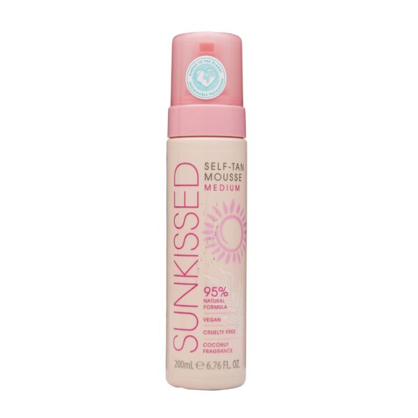 Sunkissed Self Tan Mousse Medium 200ml 95% Natural - Vegan - Cruelty Free - Coconut Fragrance