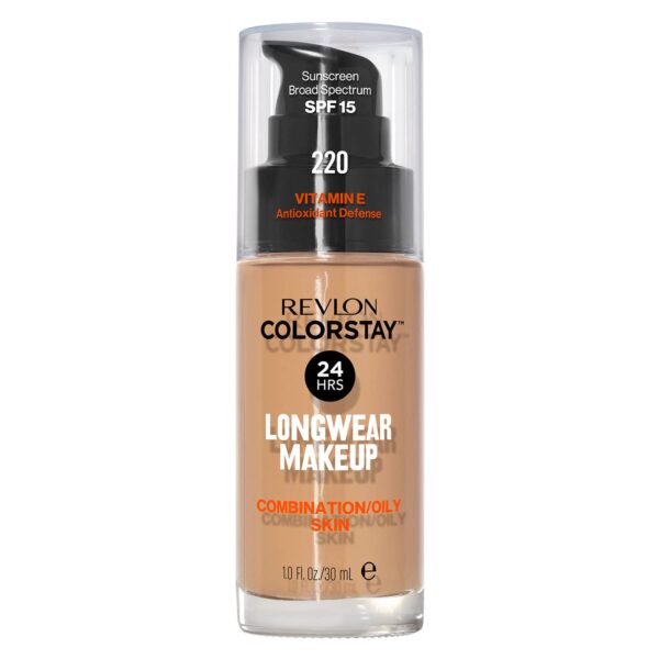 Revlon Colorstay Liquid Foundation Makeup for Combination/Oily Skin SPF 15, Longwear Medium-Full Coverage with Matte Finish, Natural Beige ((220), 30 ml