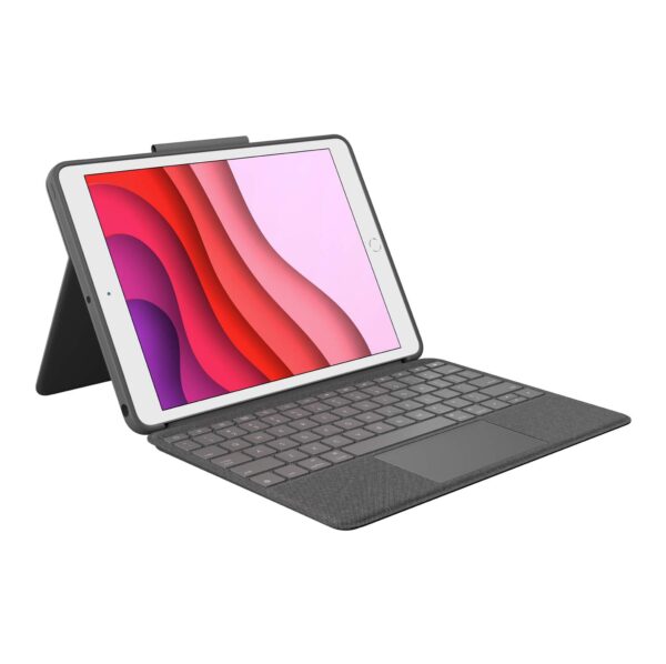 Logitech Combo Touch trackpad case for iPad (7th, 8th, & 9th gen) with precision trackpad), QWERTZ German layout - Dark grey