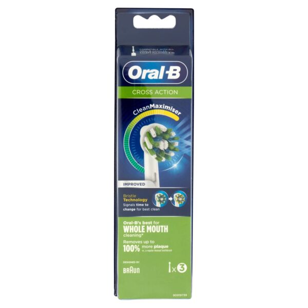 Oral-B Clean Maximiser Cross Action Electric Toothbrush Heads, 3D White, Whitening Action, Pack of 3, White