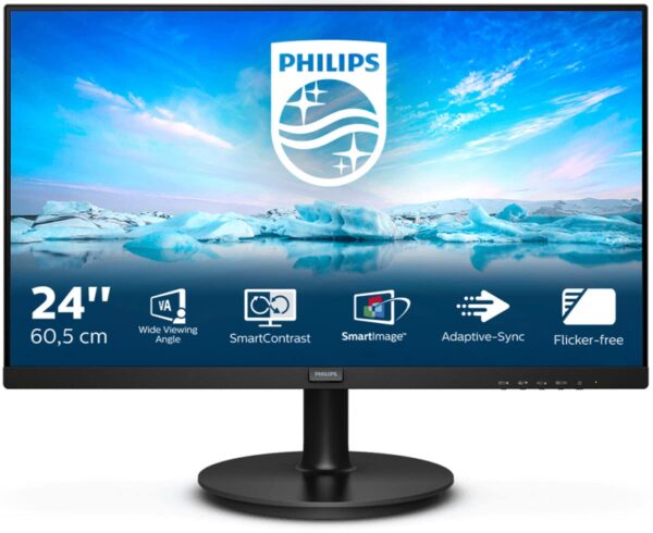 PHILIPS 242V8LA - 24 Inch FHD Monitor, 75Hz, 4ms, VA, Speakers LowBlue, Flickerfree (1920 x 1080, 250 cd/m², HDMI/VGA/DP)