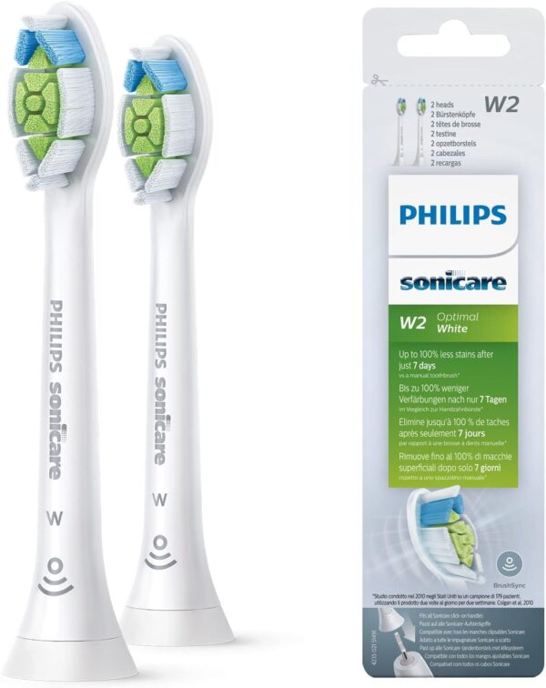 Philips Sonicare Original W2 Optimal White Standard Sonic Toothbrush Heads - 2 Pack in White (Model HX6062/10)