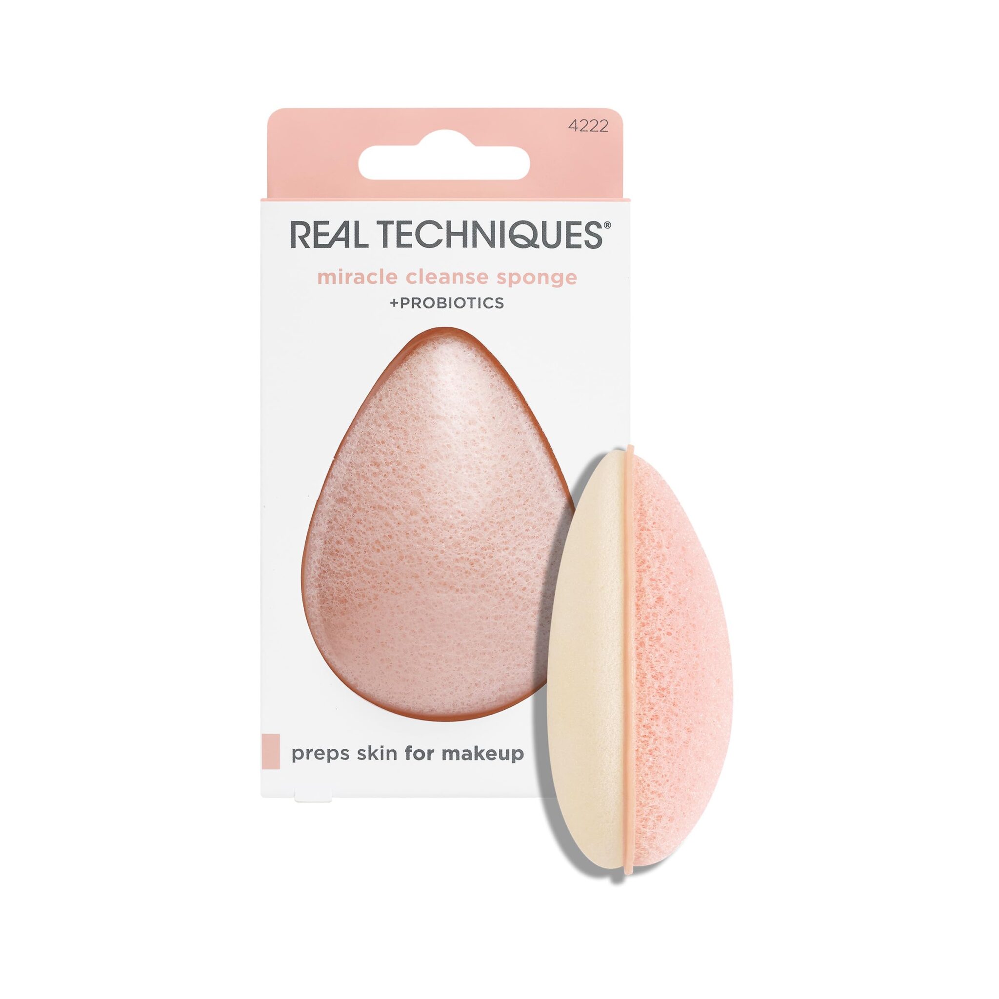 REAL TECHNIQUES Sponge+, Skin Care Facial Cleanser Tool, with Probiotics, exfoliate and clean pores, Miracle Complexion Sponge