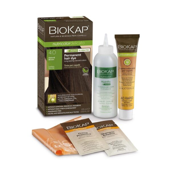 BioKap Natural Brown 4.0 Rapid Hair Dye 135 ml - works in just 10 mins, permanent, vegan & natural nourishing formula suitable for sensitive skin