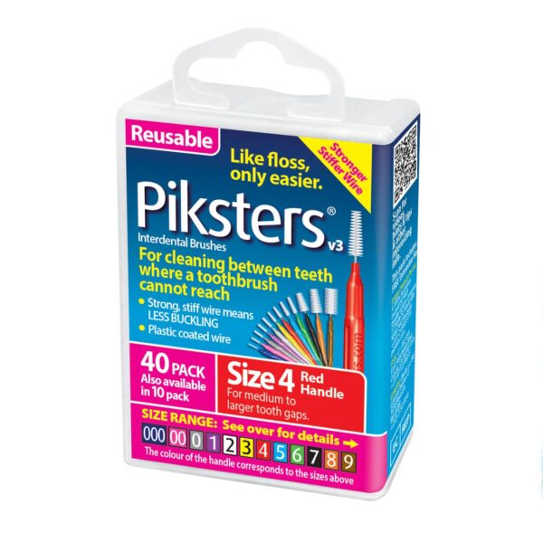 Piksters Interdental Brushes (40 Pack, Size 4 (Red))