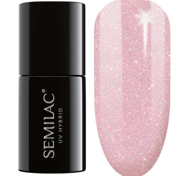 SEMILAC 805 Extend Base 5in1 Glitter Dirty Nude Rose, 7ml UV Gel Nail Polish Builder, Colour & Top Coat In 1. Extends Up to 1cm. For Manicure or Pedicure. Long Lasting