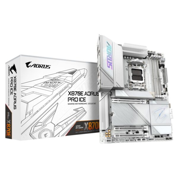 GIGABYTE X870E AORUS PRO ICE Motherboard - Supports AMD Ryzen 9000 CPUs, 16+2+2 Phases Digital VRM, up to 8000MHz DDR5 (OC), PCIe 5.0x3, Wi-Fi 7, 2.5GbE LAN, USB 4