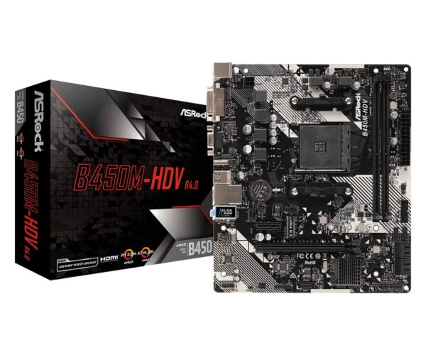 ASRock B450M-HDV R4.0 Socket AM4/ AMD Promontory B450/ DDR4/ SATA3&USB3.1/ M.2/ A&GbE/MicroATX Motherboard