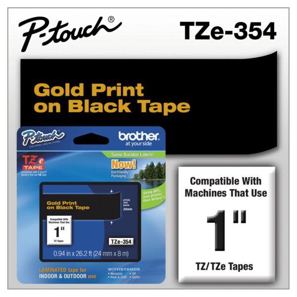 NEW - TZe Standard Adhesive Laminated Labeling Tape, 1w, Gold on Black - TZE354