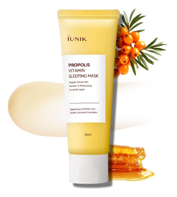 IUNIK Propolis Vitamin Glow Sleeping Mask Night Moisturizer Cream 60 ml Overnight Moisturizing Tea Tree Anti-Sagging Even Tone Rehydrate Firm Maturing Skin VEGAN