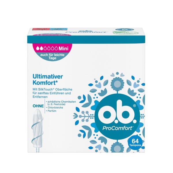 o.b. ProComfort Mini Tampons for Light to Medium Days with Dynamic Fit Technology & SilkTouch Surface for Ultimate Comfort* & Reliable Protection (1 x 64 Pieces)