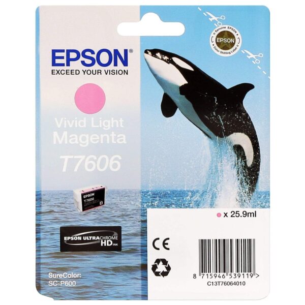 Epson T7606 Killer Whale Vivid Light Standard Capacity Magenta Ink Cartridge 26ml