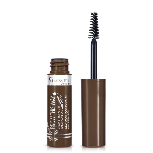 Rimmel London Brow This Way Brow Styling Gel with Argan Oil, Tames and Sets Brows, Medium Brown, 5 ml