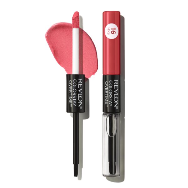 Revlon Colorstay Overtime Lipcolour, Dual Ended Longwearing Liquid Lipstick with Clear Lip Gloss, with Vitamin E in Red/Coral, Constantly Coral (020)