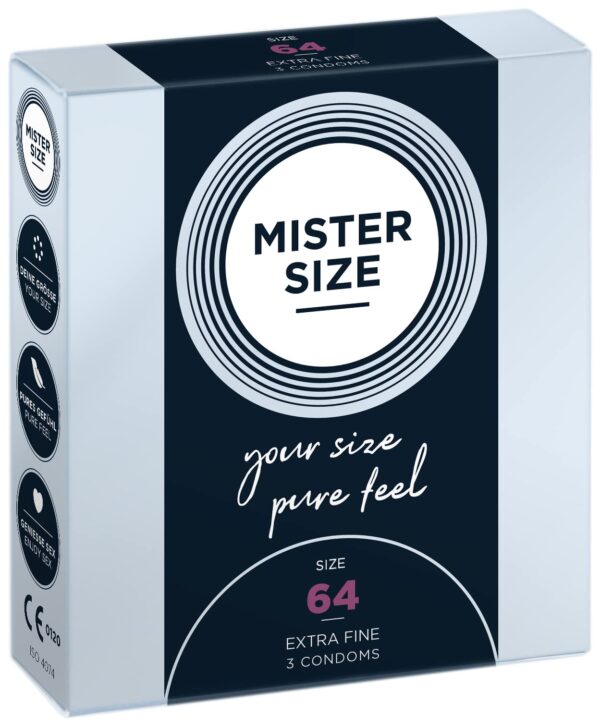 MISTER SIZE 64mm Ultra-Sensitive Condoms for Men - Extra Thin, Extra fine, Extra lube/Made from 100% Natural Rubber Latex in Your Size XXL/Real Feel Pack of 3