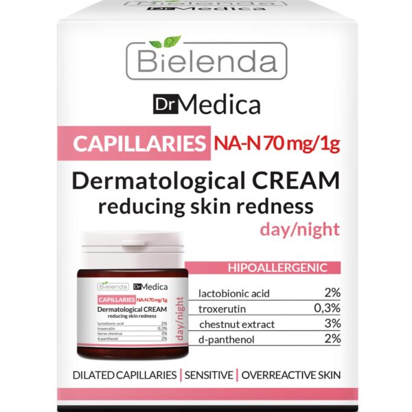 Bielenda Dr Medica - Reduces Skin Redness, Prevents The Formation Of New Veins Enhances Elasticity Of Capillaries - Dr Medica Capillary Skin Dermatologic Anti-Redness Face Cream Day/Night - 50 ml