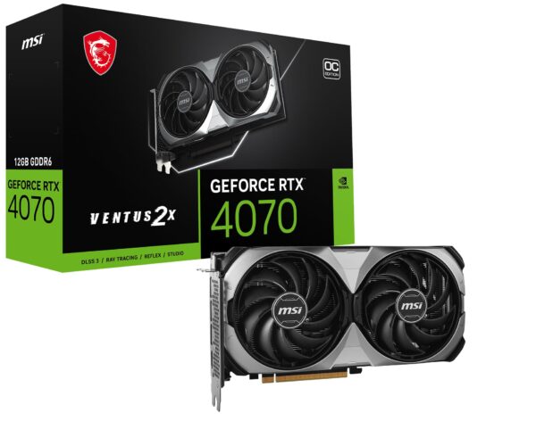 MSI GeForce RTX 4070 Ventus 2X E1 12G OC Gaming Graphics Card - 12GB GDDR6, 2490MHz, PCI Express Gen 4, 192 Bits, 3X DP v 1.4a, HDMI 2.1a (Supports 4K & 8K HDR)