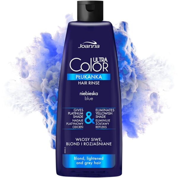 Joanna Ultra Color - Blue Hair Rinse For Blond And Light Hair - Platinum Grey Shade - Natural Shine & Hair Care - Eliminates Yellowish Hues Of Grey Blonde Bleached Hair - Washes Out Naturally - 150 ml