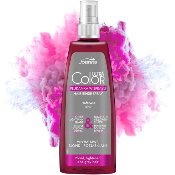 Joanna Ultra Color - Pink Hair Rinse In Spray For Blond And Light Hair - Pink Shade - Natural Shine Hair Care - Eliminates Yellowish Hue Of Grey Blonde Bleached Hair - A Temporary Effect - 150 ml