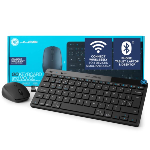 JLab Go Bundle Bluetooth & Wireless Keyboard and Mouse Set - Multi Device for iPad, PC, Laptop - Small Bluetooth Keyboard & Mice or 2.4G USB Option, for Computer/Tablet/Mac Devices, German Layout