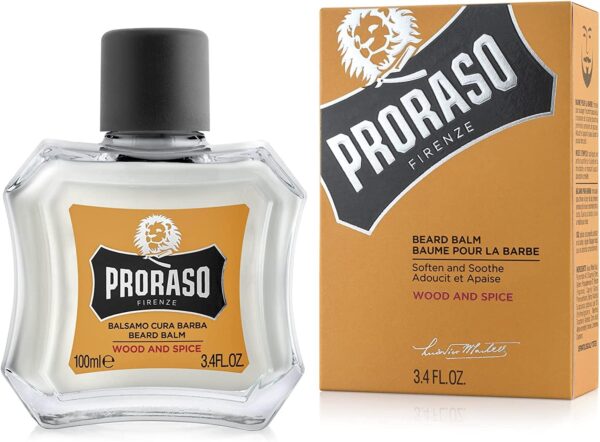 Proraso Beard Balm, Wood and Spice, 100ml, Scented Beard Balm Softens, Protects and Eases Itching and Discomfort, Made in Italy