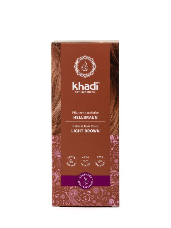 khadi LIGHT BROWN Natural Hair Color, Lets your hair shine in a uniquely warm, soft brown tone, Hair dye 100% plant-based, natural & vegan, Certified natural cosmetics, 100g