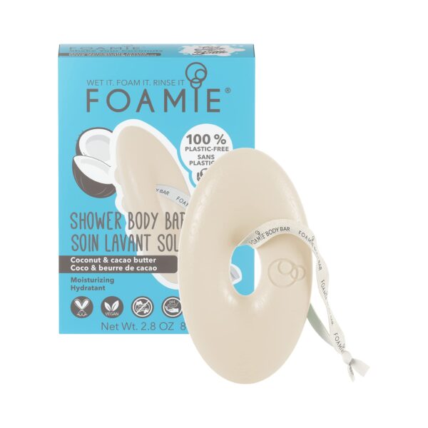 Foamie Solid Body Wash I Body Soap Bar with Coconut & Cocoa Butter I Soothing & Nourishing Skincare with Massage Beads I 100% Vegan & Plastic-Free I 80g