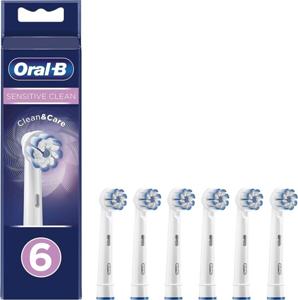 Oral-B Sensitive Clean Electric Toothbrush Head with Clean & Care Technology, Extra Soft Bristles for Gentle Plaque Removal, Pack of 6, White