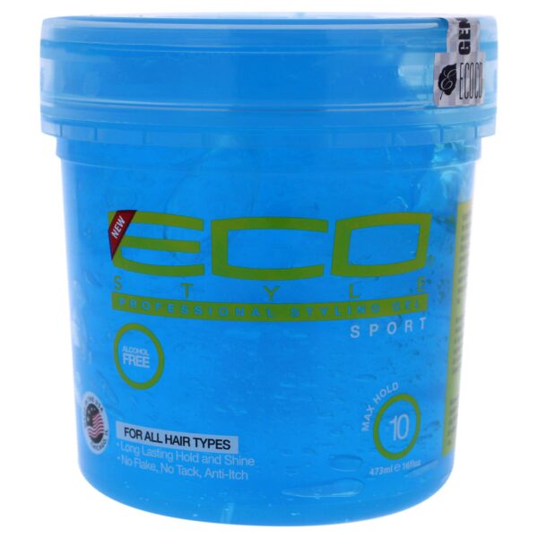 Ecoco - Eco Style Gel - Sport - For All Hair Types - Long Lasting Hold and Shine - No Flakes - No Tack - Anti Itch - Alcohol Free - Max Hold 10 - Uv Protection - Ideal For Sporting - 473 ml/16 oz