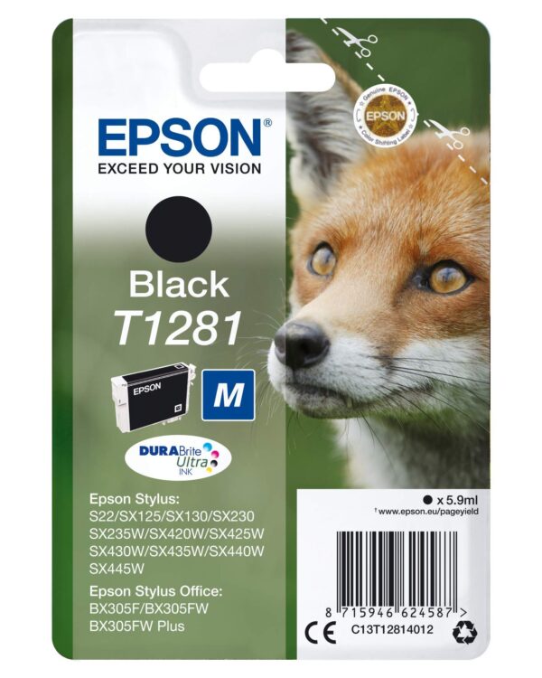 Epson T1281 Black Fox Genuine, DURABrite Ultra Ink Cartridge