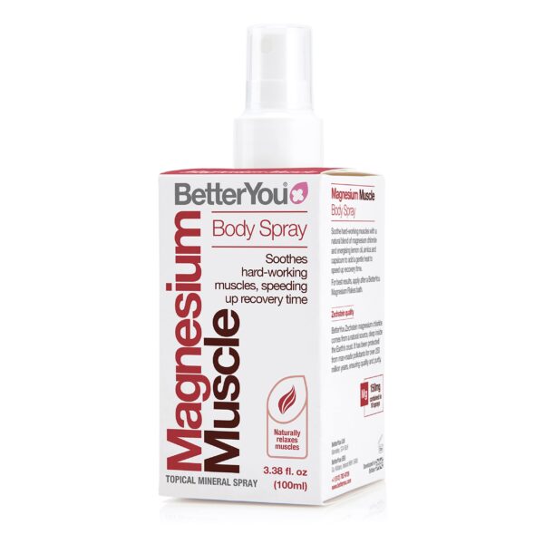 BetterYou Magnesium Muscle Body Spray, Sports Recovery, Natural Source of Magnesium Chloride, Helps Reduce Recovery Time and Soothes Hard-working Muscles, 100ml (600 Sprays)