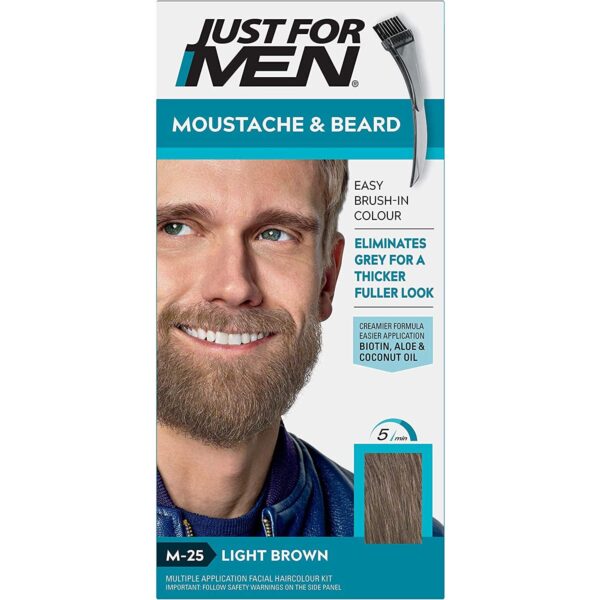 Just for Men Moustache & Beard Dye, Men's Facial Hair Colour, M25 – Light Brown