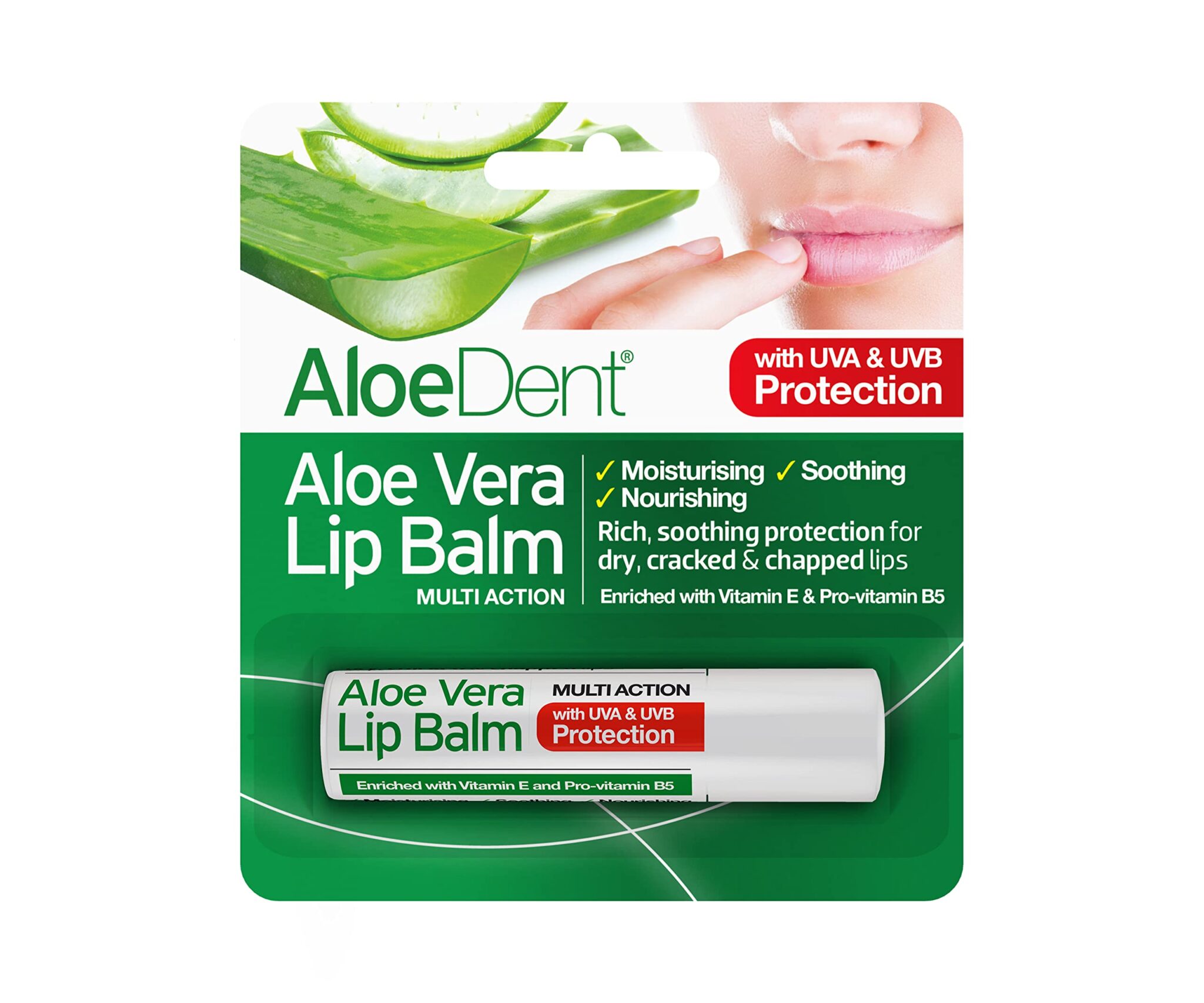 Aloe Dent Aloe Vera Lip Balm , Natural , Vegetarian , Cruelty Free , Paraben and SLS Free , Moisturising , UVA and UVB Protection , 4 g