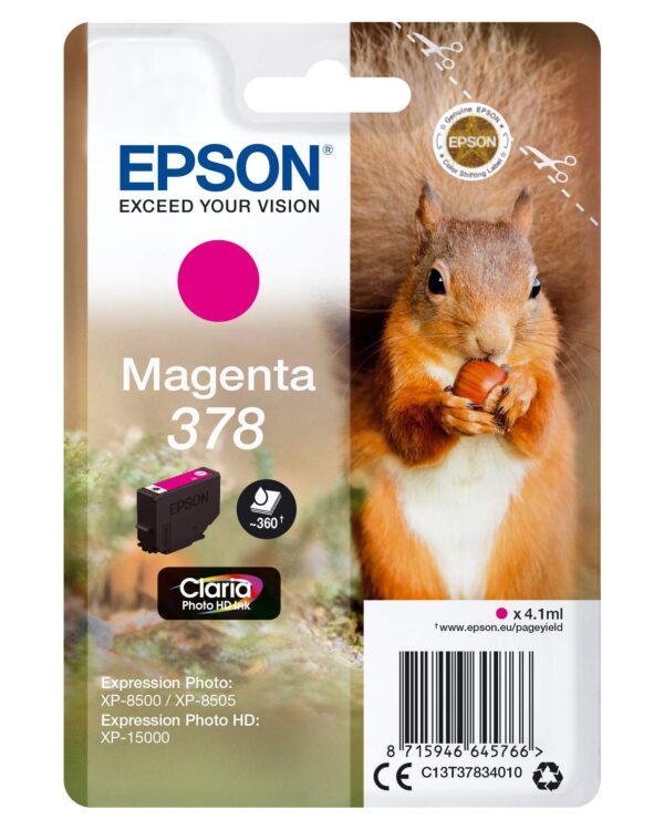 Epson 378 Magenta Squirrel Genuine, Claria Photo HD Ink Cartridge, Standard Capacity