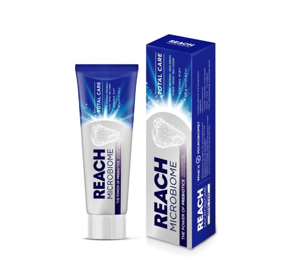 REACH Microbiome Toothpaste Total Care 120g, Strong Mint Flavor, Whitening Fresh Breath Anti-Plaque, Probiotic Ingredients, Clean Healthy Teeth Gums Tartar Cavity, Daily Oral Enamel Dental Care