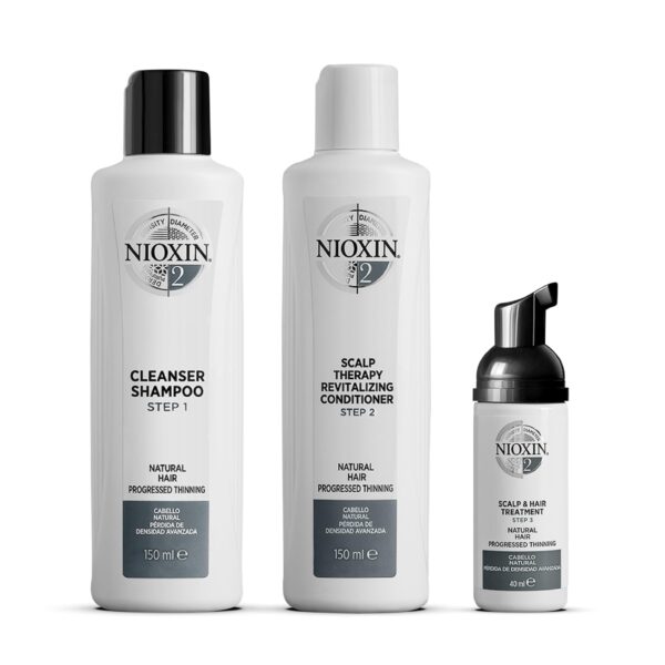 Nioxin Kit System 2 – Das innovative 3-Stufen System Shampoo für naturbelassenes, sichtbar dünner werdendes Haar, Shampoo & Conditioner für Sie und Ihn, Revitalisierend Haare und Kopfhaut, 340ml