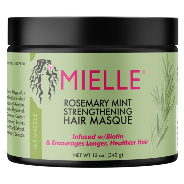 Mielle Rosemary Mint Strengthening Hair Masque, Essential Oil & Biotin Deep Treatment, Miracle Repair for Dry, Damaged, & Frizzy Hair, 340 ml (Pack of 1)