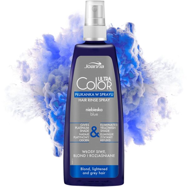 Joanna Ultra Color - Blue Hair Rinse In Spray For Blond And Light Hair - Platinum Grey Shade - Natural Shine & Hair Care - Eliminates Yellowish Hues Of Grey Blonde Bleached Hair - Easy To Use - 150 ml